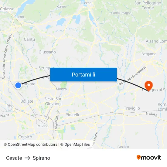 Cesate to Spirano map