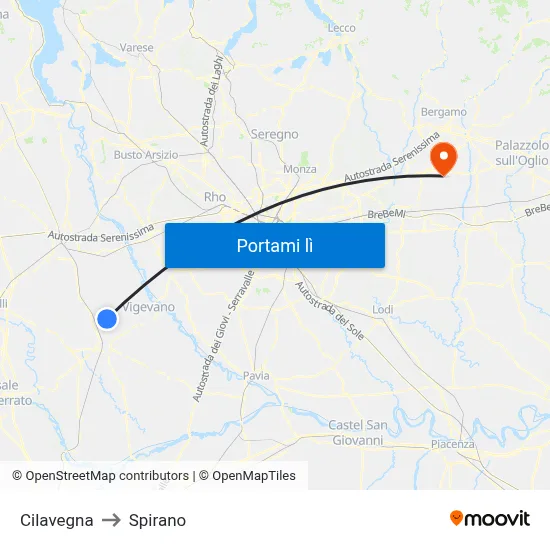 Cilavegna to Spirano map