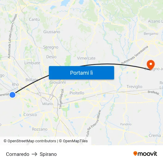 Cornaredo to Spirano map