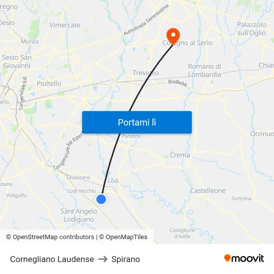 Cornegliano Laudense to Spirano map