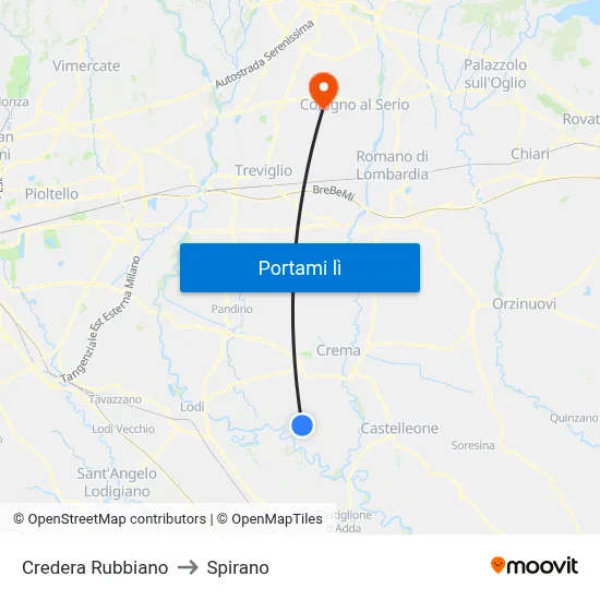 Credera Rubbiano to Spirano map