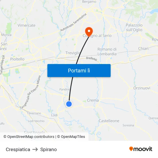 Crespiatica to Spirano map