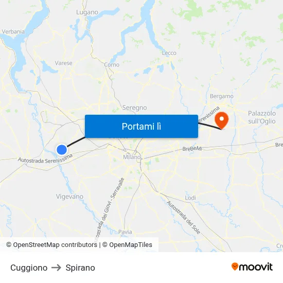 Cuggiono to Spirano map