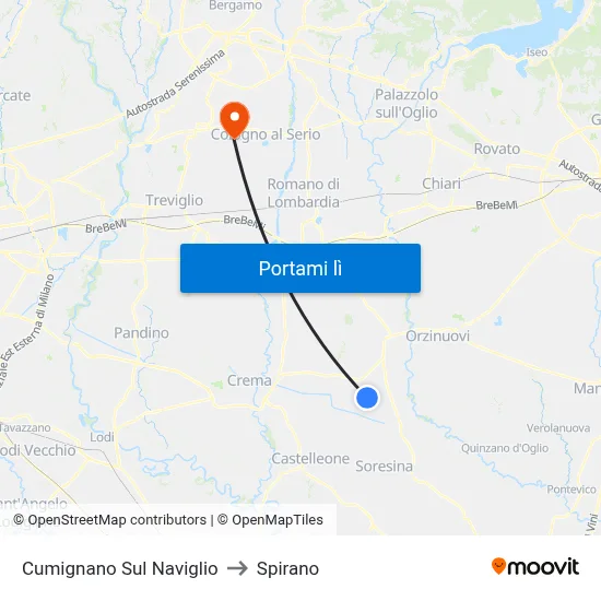 Cumignano Sul Naviglio to Spirano map