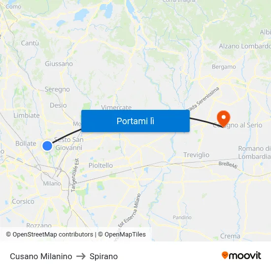 Cusano Milanino to Spirano map