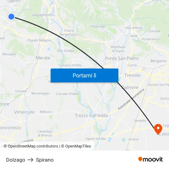 Dolzago to Spirano map