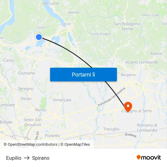 Eupilio to Spirano map