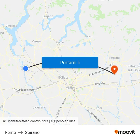 Ferno to Spirano map