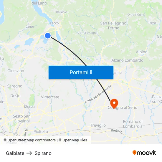 Galbiate to Spirano map