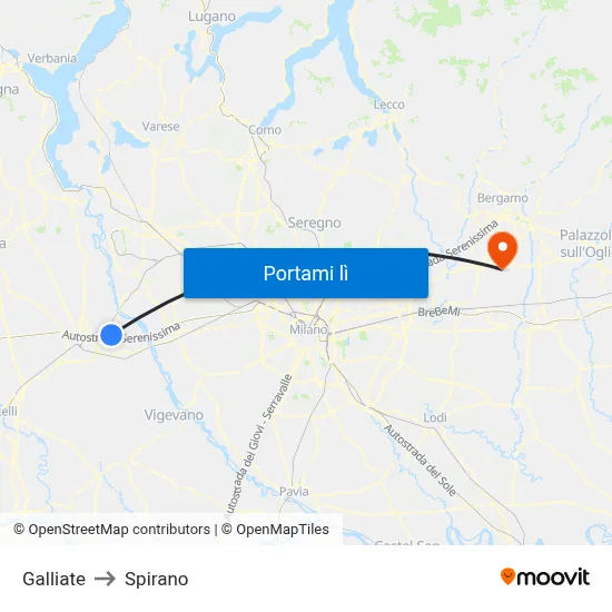 Galliate to Spirano map