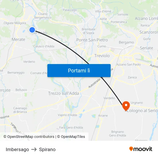 Imbersago to Spirano map