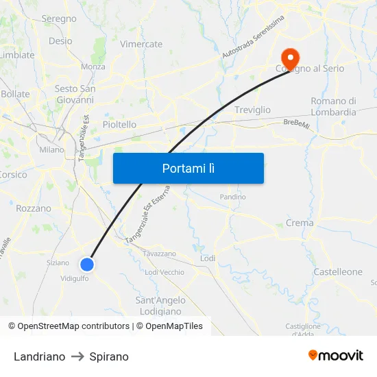 Landriano to Spirano map