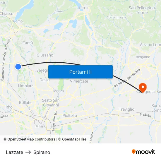 Lazzate to Spirano map