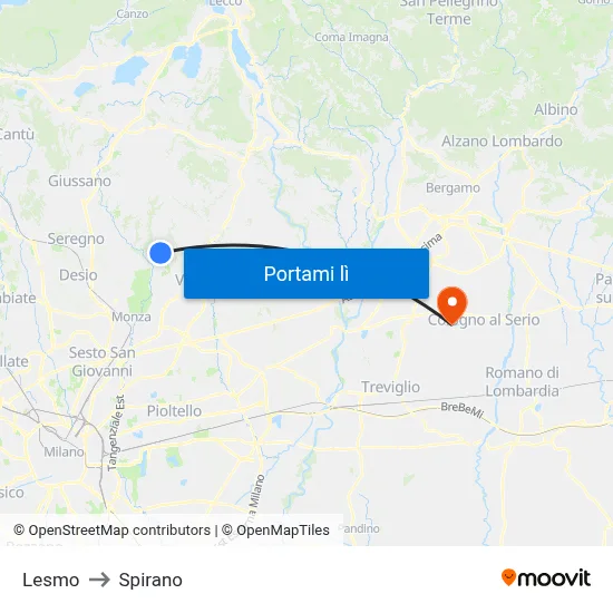 Lesmo to Spirano map