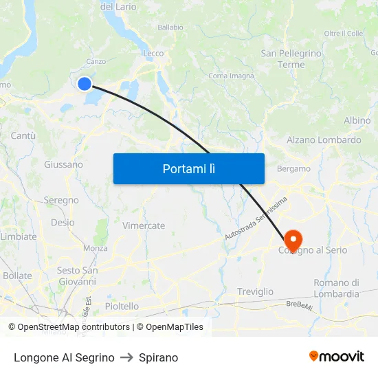 Longone Al Segrino to Spirano map
