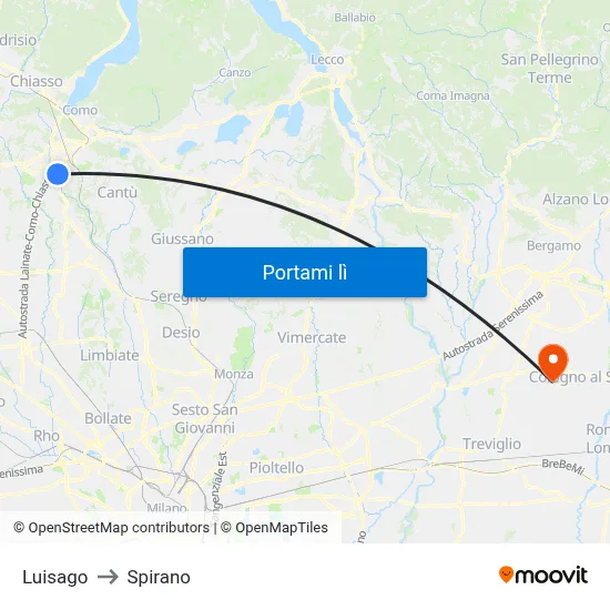 Luisago to Spirano map