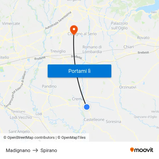 Madignano to Spirano map