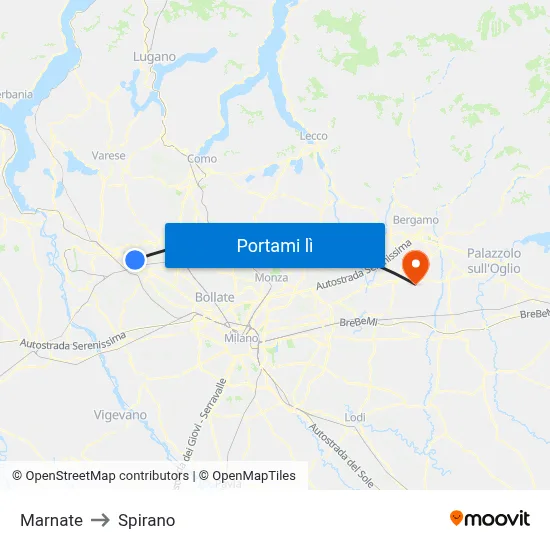 Marnate to Spirano map