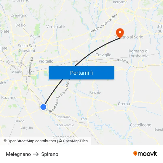 Melegnano to Spirano map