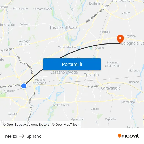 Melzo to Spirano map