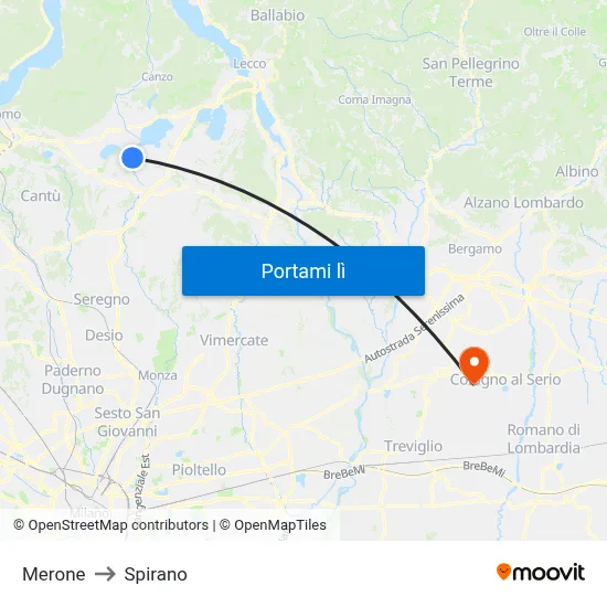 Merone to Spirano map