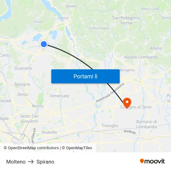 Molteno to Spirano map