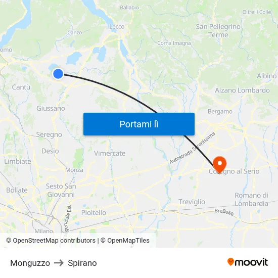 Monguzzo to Spirano map