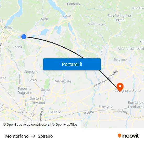 Montorfano to Spirano map