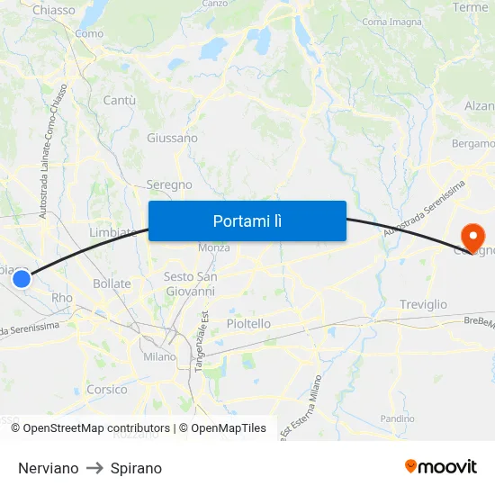 Nerviano to Spirano map