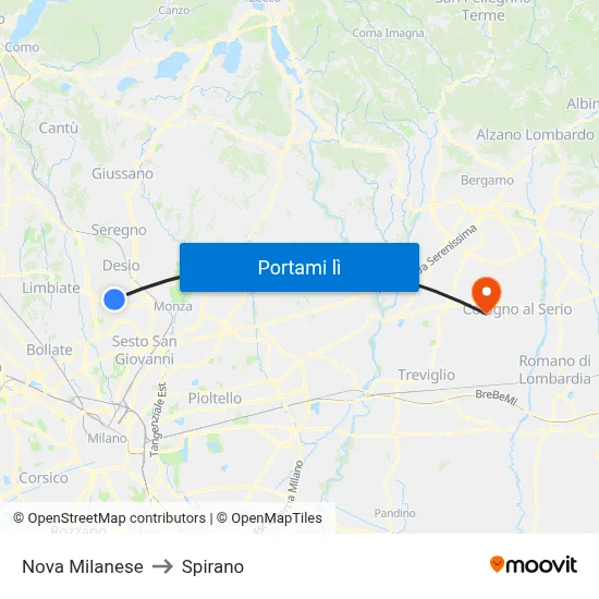 Nova Milanese to Spirano map