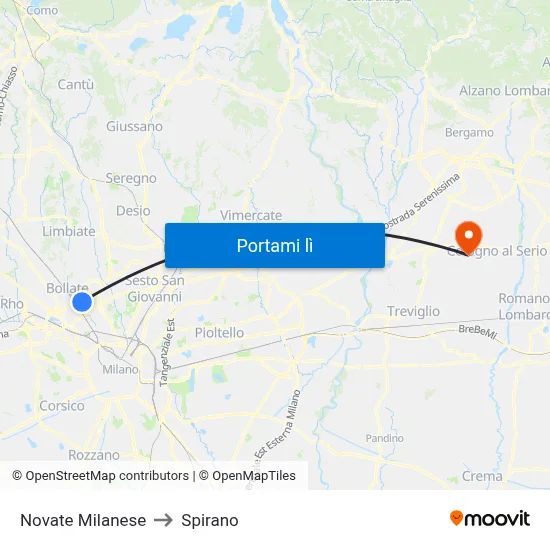 Novate Milanese to Spirano map