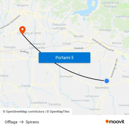 Offlaga to Spirano map