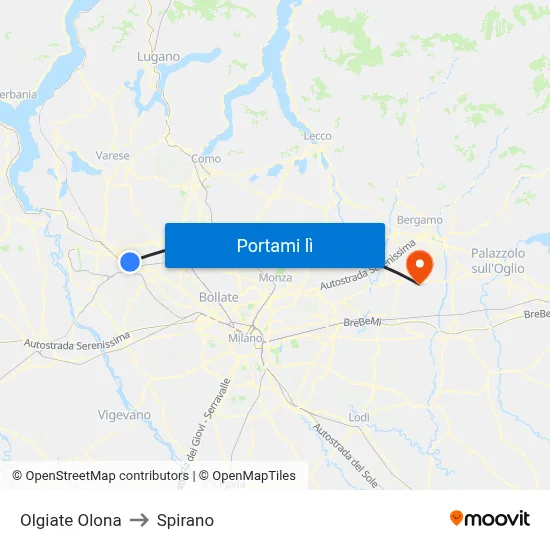 Olgiate Olona to Spirano map