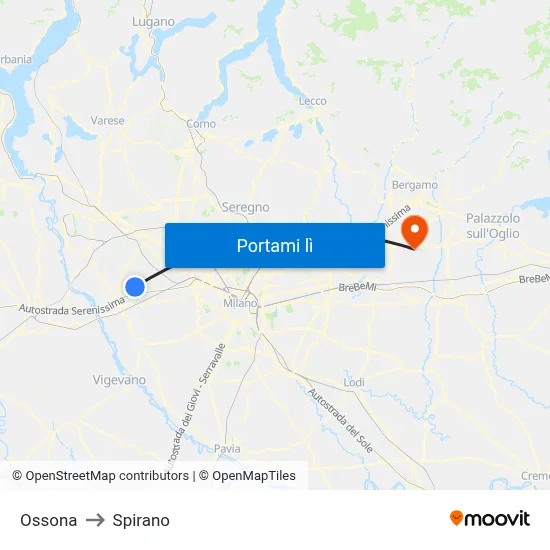 Ossona to Spirano map