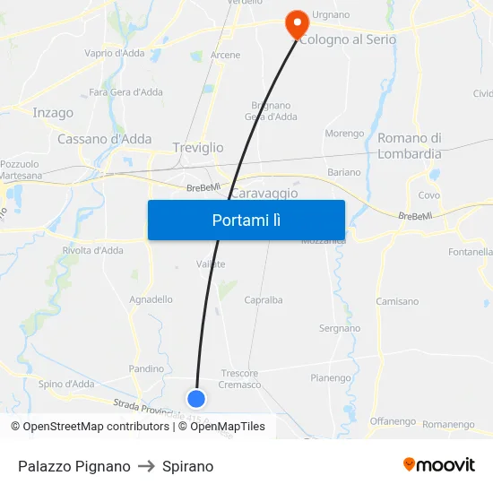 Palazzo Pignano to Spirano map