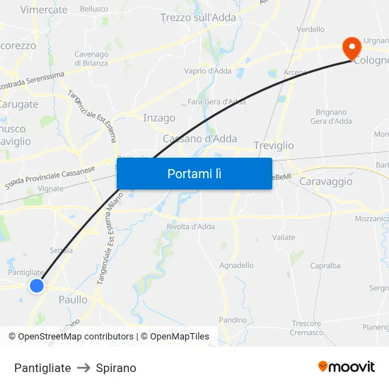 Pantigliate to Spirano map
