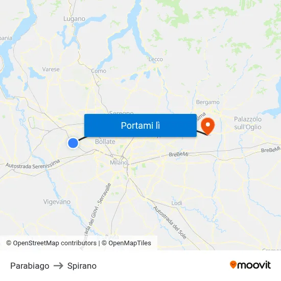 Parabiago to Spirano map