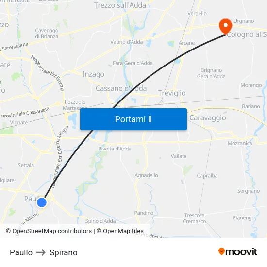 Paullo to Spirano map
