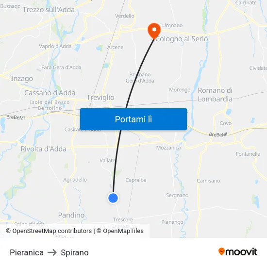 Pieranica to Spirano map