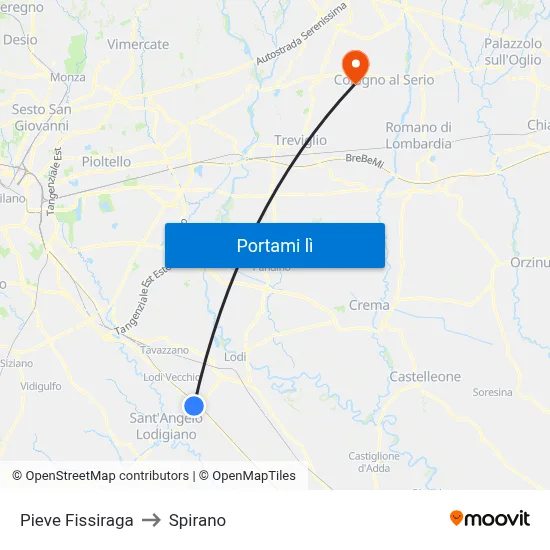 Pieve Fissiraga to Spirano map