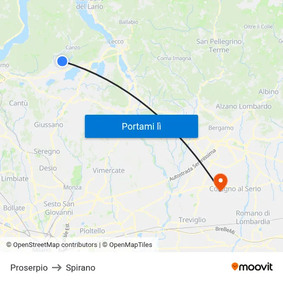 Proserpio to Spirano map