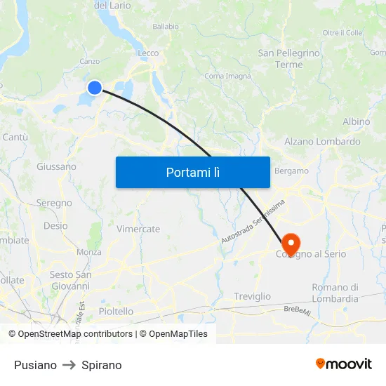 Pusiano to Spirano map
