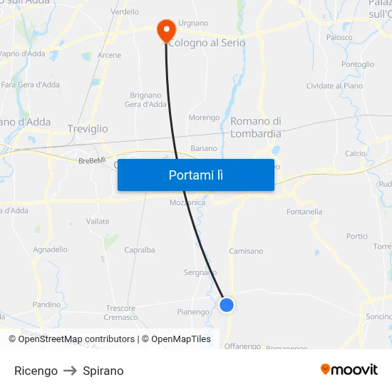 Ricengo to Spirano map