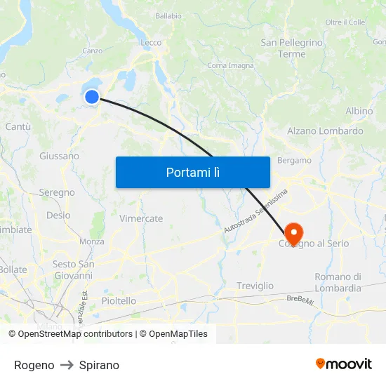 Rogeno to Spirano map