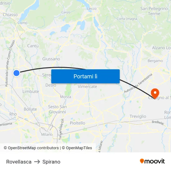 Rovellasca to Spirano map