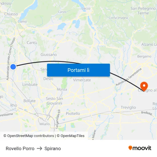 Rovello Porro to Spirano map