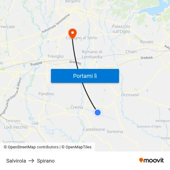 Salvirola to Spirano map