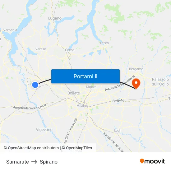 Samarate to Spirano map