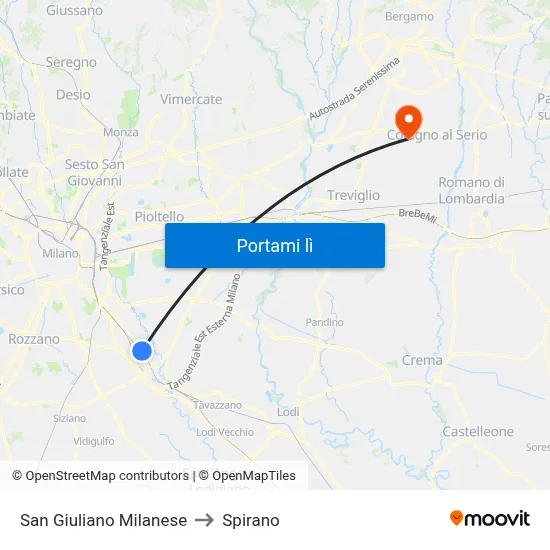 San Giuliano Milanese to Spirano map