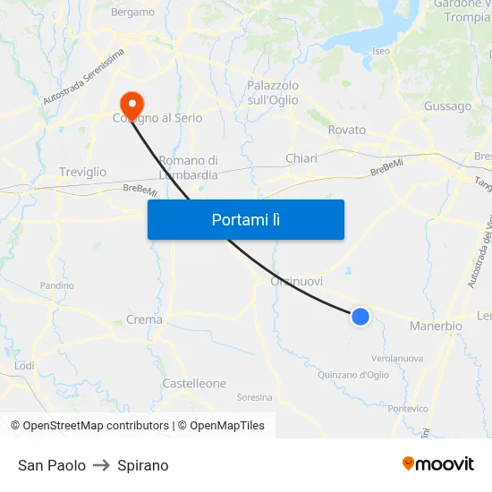 San Paolo to Spirano map